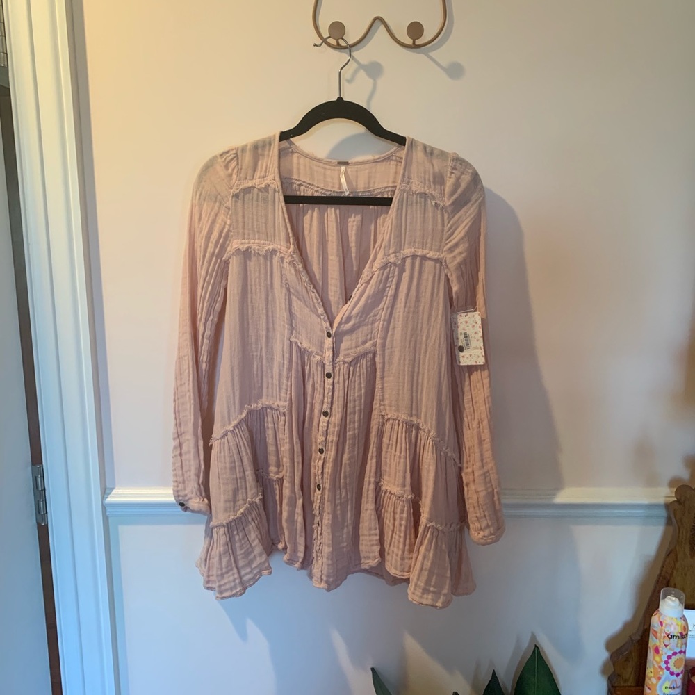Free People button up light pink shirt